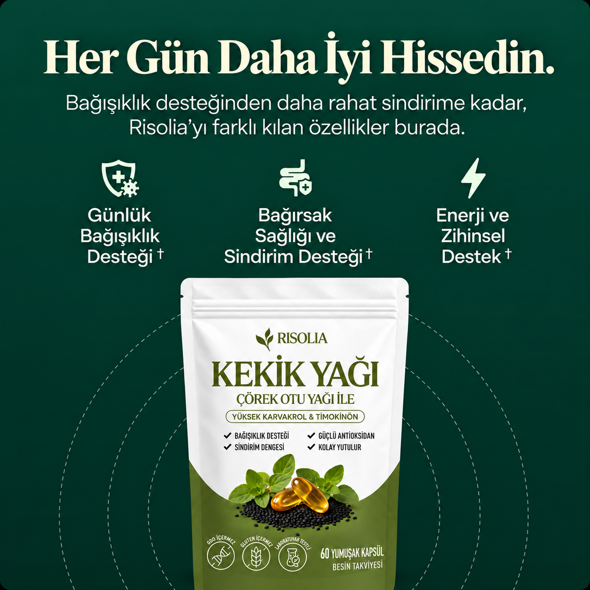 RISOLIA – Kekik Yağı ve Çörek Otu Yağı | 60 Yumuşak Kapsül